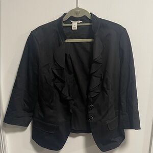 WHBM Black Cotton Ruffled Blazer